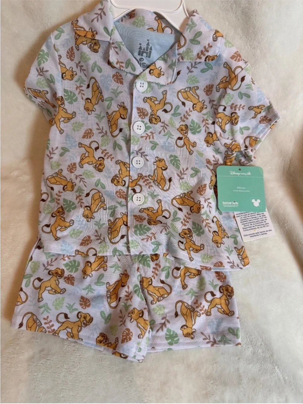 Disney Lion King Short Sleeve Pajama Short Set - Yellow, White, Green